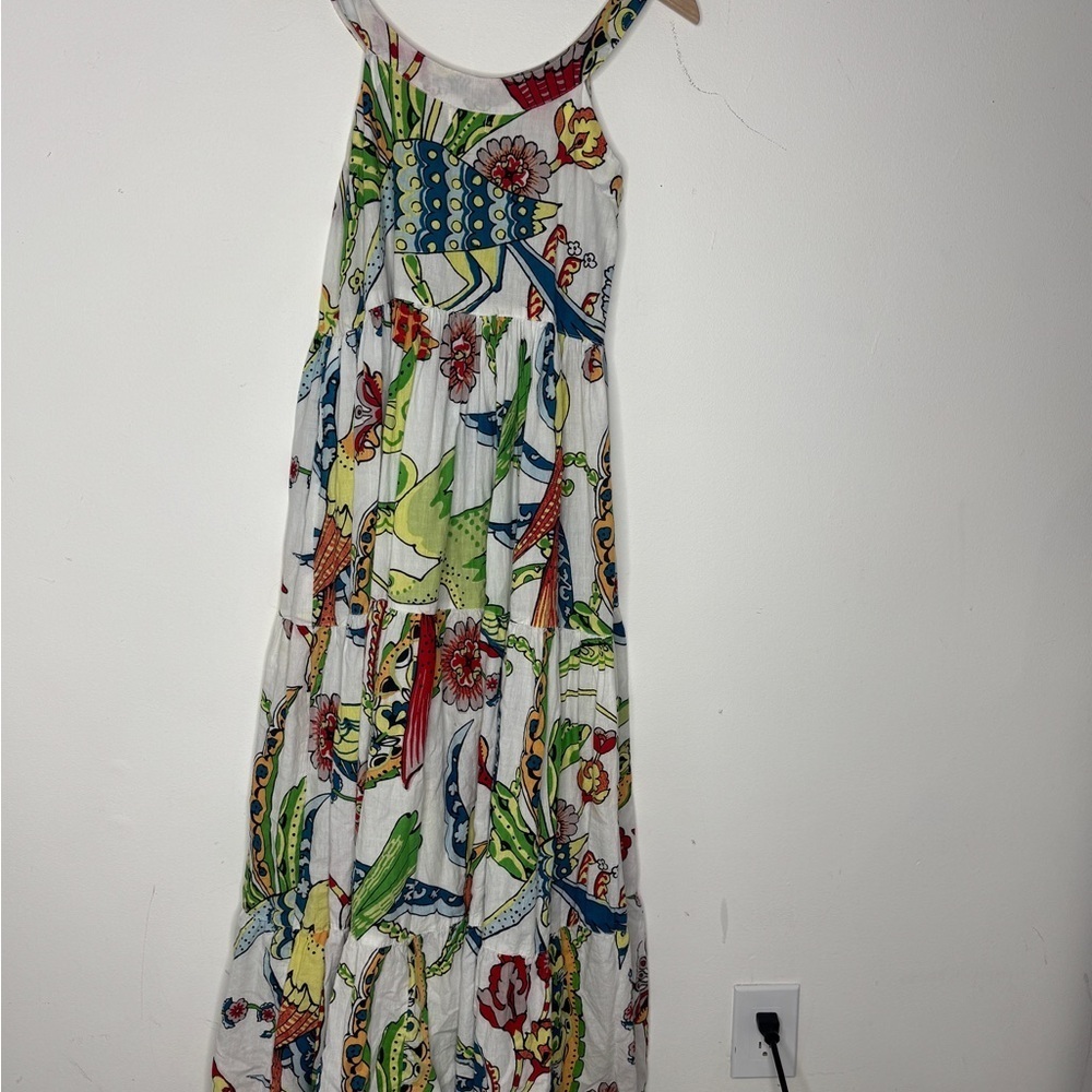 Tuckernuck Guadalupe Design  Cream Tiered Maxi Tibet Folklore Bird Print - Picture 6 of 7